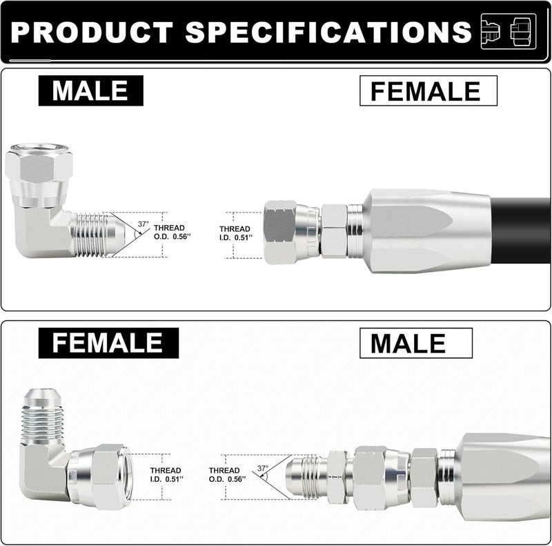 ANCIMOON 3/8’’ hydraulic fittings 90 degree, 3/8" Male JIC x 3/8" Female JIC Swivel, 5PCS - Image 5